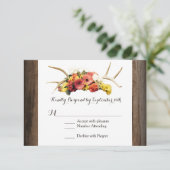 鹿〔雄ジカの〕枝角素朴デイジーウッドウェディングRSVPカード 出欠カード (スタンド正面)