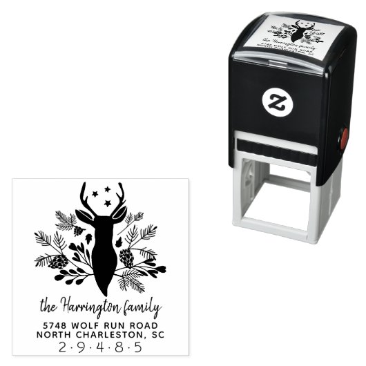 鹿〔雄ジカの〕枝角素朴ホリデークリスマスアドレス セルフインキングスタンプ (インサイチュ)
