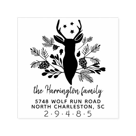 鹿〔雄ジカの〕枝角素朴ホリデークリスマスアドレス セルフインキングスタンプ (デザイン)