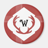 鹿〔雄ジカの〕枝角素朴モノグラミニマルムブルゴーニュ マグネット (正面)