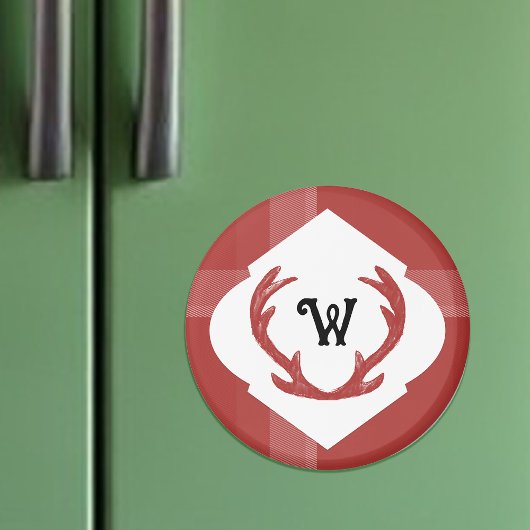 鹿〔雄ジカの〕枝角素朴モノグラミニマルムブルゴーニュ マグネット