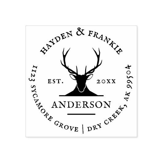 鹿〔雄ジカの〕枝角素朴対結婚した差出人住所 ラバースタンプ (インプリント)