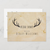 鹿〔雄ジカの〕枝角素朴手書きブライダルショアー インビテーションポストカード (正面/裏面)