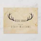 鹿〔雄ジカの〕枝角素朴手書きブライダルショアー インビテーションポストカード (正面)