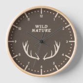 鹿〔雄ジカの〕枝角&ワイルド自然ウォールクロック 壁時計 (正面)