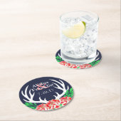 鹿〔雄ジカの〕枝角&牡丹花嫁結婚新郎の日 ラウンドペーパーコースター (インサイチュ)