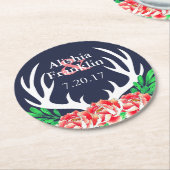 鹿〔雄ジカの〕枝角&牡丹花嫁結婚新郎の日 ラウンドペーパーコースター (アングル)