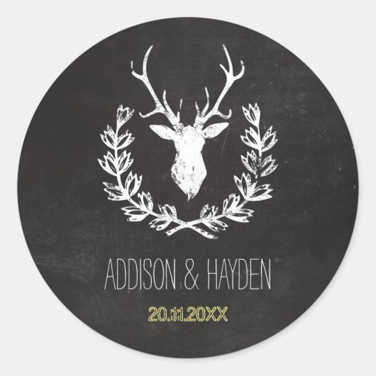 鹿〔雄ジカの〕枝角 |素朴黒板封筒用シール ラウンドシール (正面)