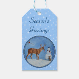 鹿&雪だるまクリスマススノーフレーク ギフトタグ