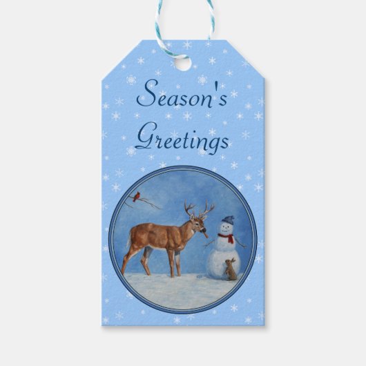 鹿&雪だるまクリスマススノーフレーク ギフトタグ (正面)