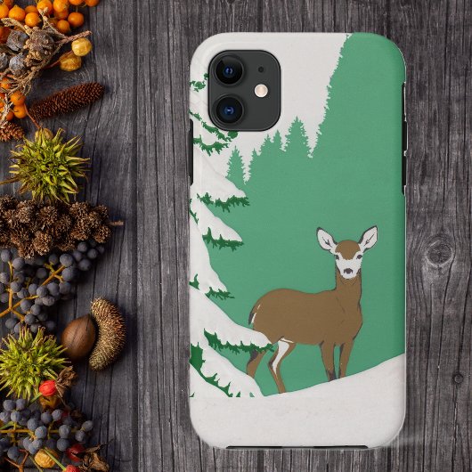 鹿+雪+冬の情景+松の木 Case-Mate iPhoneケース