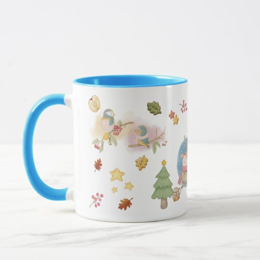 鹿、鳥、ウサギおよびホリデーシーズンの雪だるま マグカップ (左)