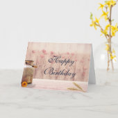 麦と花の付いた素朴なミルク缶の誕生日 カード (黄色い花)