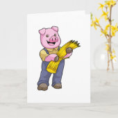 麦わらを被った豚の農夫 カード (黄色い花)