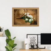 麦わら帽子とデイジー写真アートポスター ポスター (ホームオフィス)