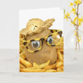 麦わら帽子と眼鏡のユーモアのある芋 カード (黄色い花)