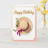 麦わら帽子と花の誕生日カード カード (黄色い花)