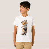 麦わら帽子のバンダナ姿のキツネの子供服 Tシャツ (正面フル)