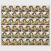 麦わら帽子をかぶったコミカルなロバ ラッピングペーパー (フラット)