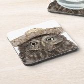 麦わら帽子- Atheneのnoctua --を身に着けているコキンメフクロウ コースター (左側)