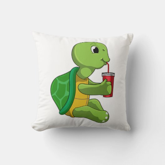 麦藁でジョッキを飲む亀 クッション (正面)