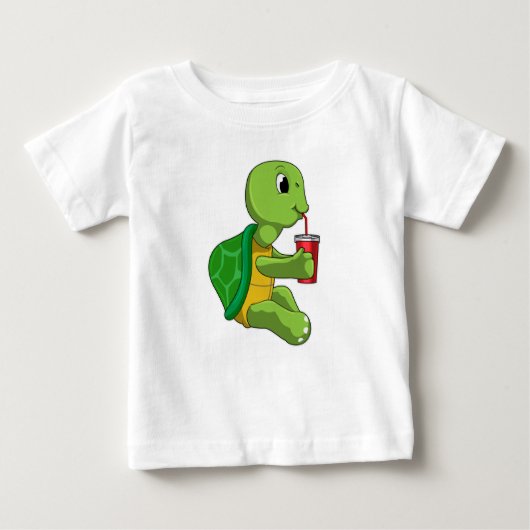 麦藁でジョッキを飲む亀 ベビーTシャツ (正面)