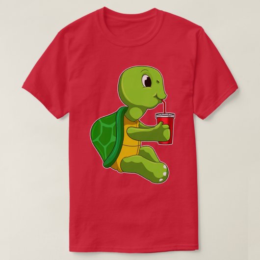 麦藁でジョッキを飲む亀 Tシャツ (デザイン正面)