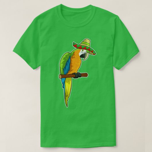 麦藁帽子をかぶったオウム Tシャツ (デザイン正面)