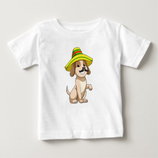 麦藁帽子をかぶったメキシコ人の犬 ベビーTシャツ (正面)