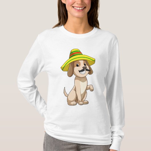 麦藁帽子をかぶったメキシコ人の犬 Tシャツ (正面)