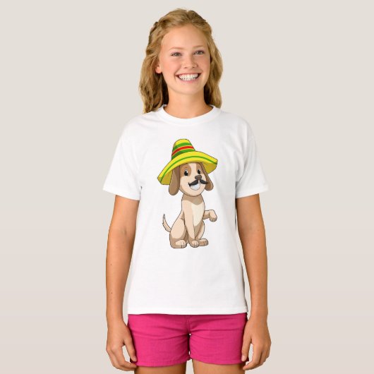麦藁帽子をかぶったメキシコ人の犬 Tシャツ (正面フル)