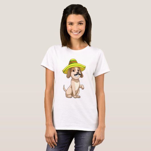 麦藁帽子をかぶったメキシコ人の犬 Tシャツ (正面フル)