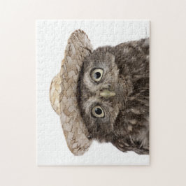 麦藁帽子をかぶったリトルフクロウ – Athene noctua ジグソーパズル