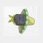 麦藁帽子をかぶった猿 フリースブランケット (正面(横))