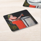 麦角入りビールの湾曲した女性 スクエアペーパーコースター (アングル)