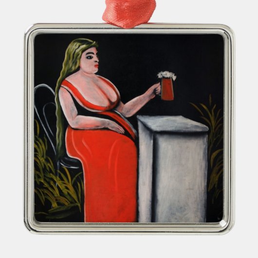 麦角入りビールの湾曲した女性 メタルオーナメント (正面)