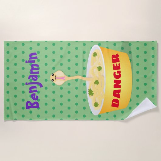 麺おもしろいユーモアのヘビ漫画イラストレーション ビーチタオル (正面)