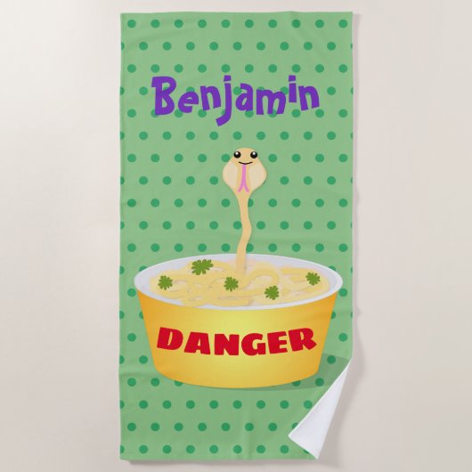 麺おもしろいユーモアのヘビ漫画イラストレーション ビーチタオル (正面)