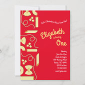 麺パスタキッド1st誕生日パーティー イタリアン 招待状 (正面)