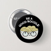 麺プリンおもしろいダークBGの良い麺のボウル 缶バッジ (正面&裏面)