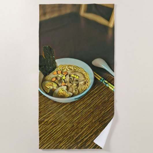 麺愛好デザイン ビーチタオル (正面)