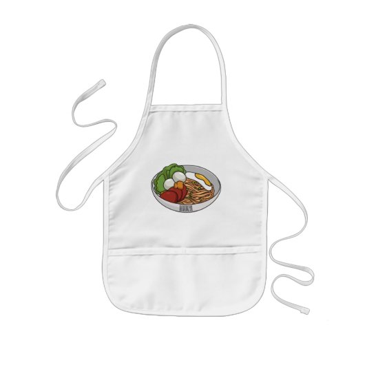 麺漫画イラストレーション 子供用エプロン (正面)