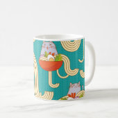 麺猫おもしろいターコイズ背景 コーヒーマグカップ (正面右)