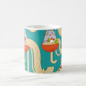 麺猫おもしろいターコイズ背景 コーヒーマグカップ (中央)