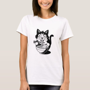 麺猫用シャツ、ラーメン猫用Tシャツ、グルメ Tシャツ