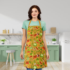 麺類とカラフルオレンジ エプロン