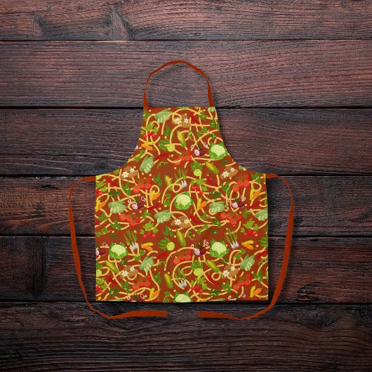 麺類とカラフル類の赤褐色 エプロン