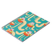 麺類とユーモアあふれる猫たち ターコイズブルーの背景 ノートブック (左側)