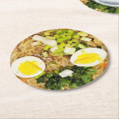 麺、ラーメンおもしろいスープ写真 ラウンドペーパーコースター (アングル)