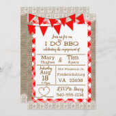 麻とギンガムの結婚式予告 BBQ 招待状 (正面/裏面)